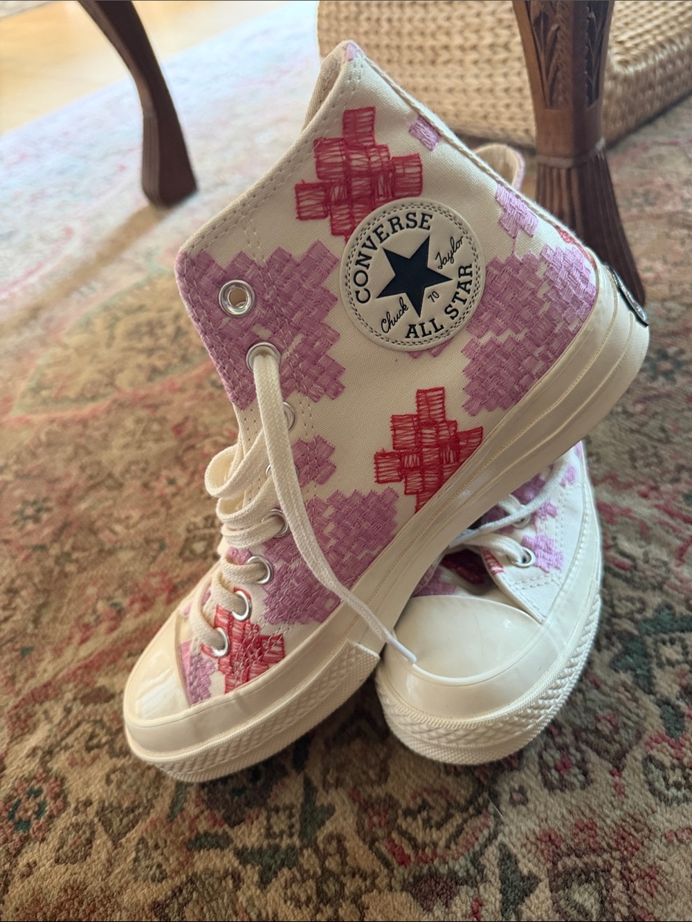 NEW! Converse Limited Edition Embroidered High-Top Sneakers with Pink & Red